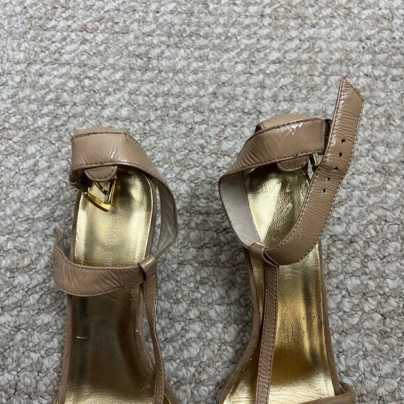 Donald J Pliner Sz 8.5 Viana Tan Strappy Thong Heel Sandals Made in Italy Slide - Picture 3 of 9